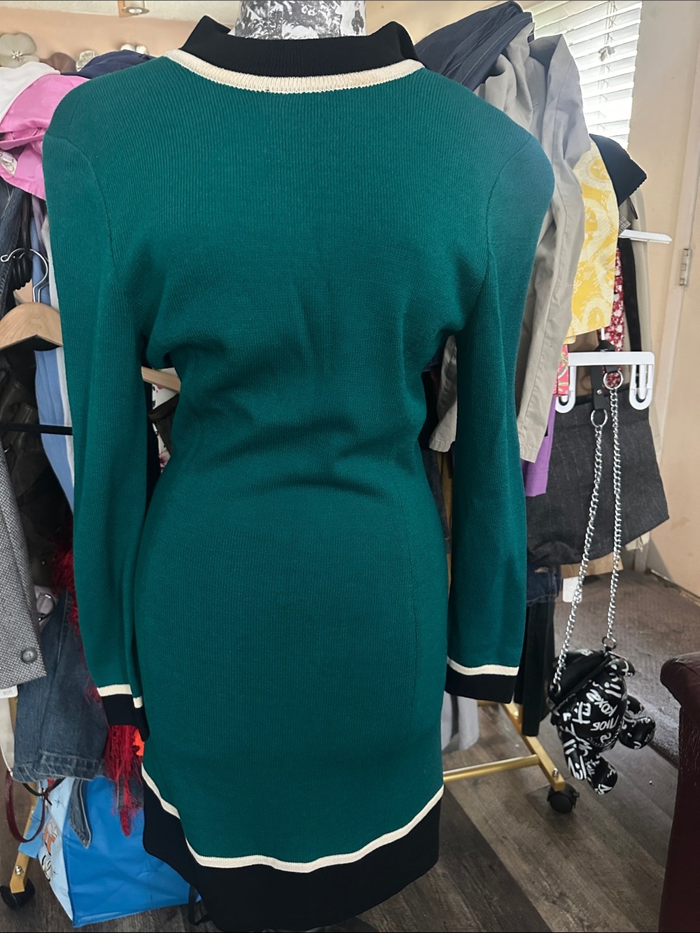 St. John Collection Teal Knit Long-Sleeve Vintage Dress